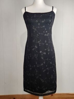 Y2K City Triangles Dress Juniors Large Black Silver Sparkle Floral Whimsigoth